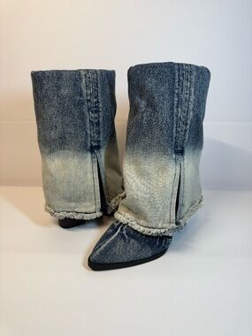 Wild Fable Acid Wash Denim Fold Over Pointed Boots Y2K Size 6